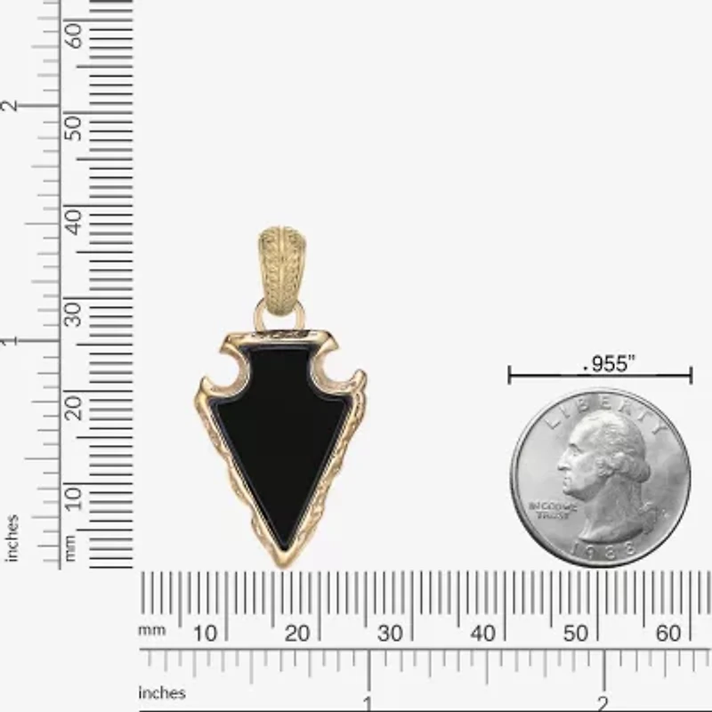 Mens Black Agate Stainless Steel Arrow 24 Inch Pendant Necklace