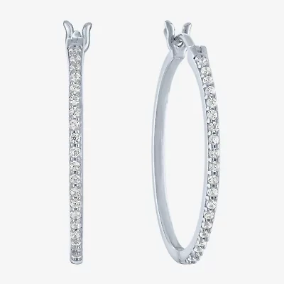 (I1-I2/ G-H) Womens 1/4 CT. T.W. Lab Grown White Diamond Sterling Silver 23.4mm Hoop Earrings