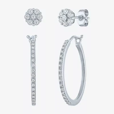 (G-H/I1-I2) Womens 1/7 CT. T.W. Lab Grown White Diamond Sterling Silver Earring Set