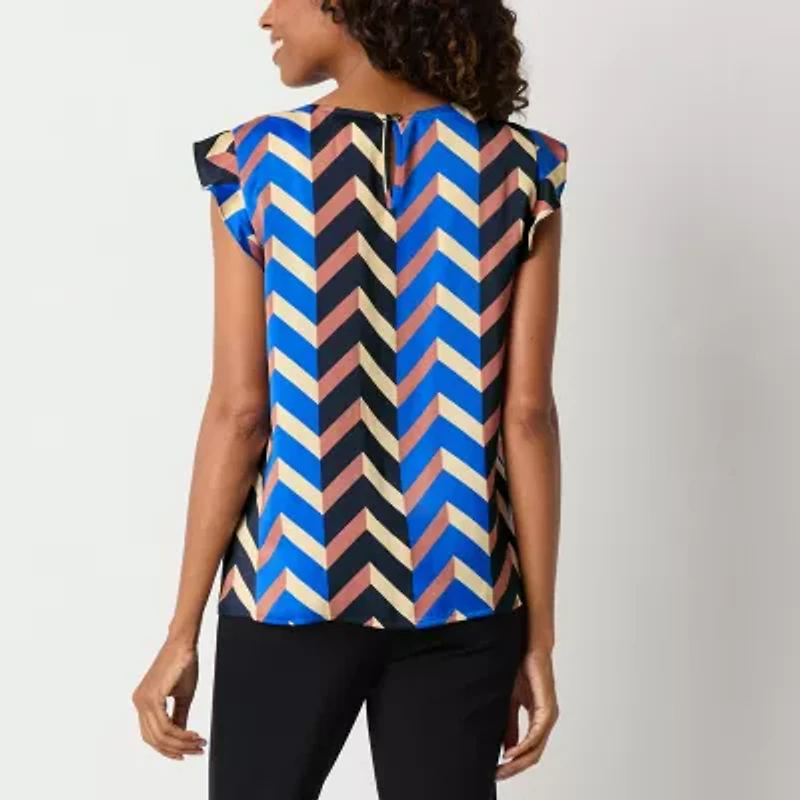 Liz Claiborne Womens Round Neck Short Sleeve Blouse