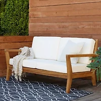 Carlbach Outdoor Teak 2-Seater Loveseat with Cushions