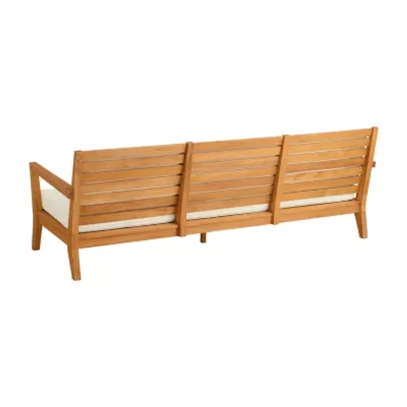 Carlbach Outdoor Teak 3-Seater Sofa with Cushions
