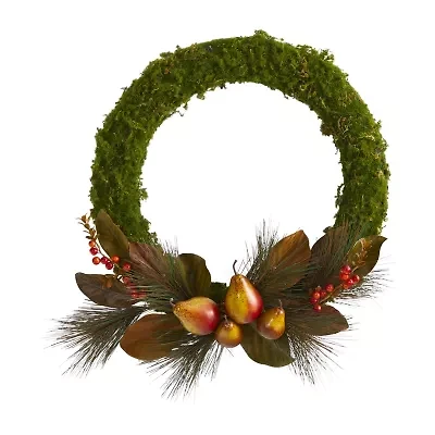 Nearly Natural 22in Faux Pear; Magnolia; And Moss Wreath