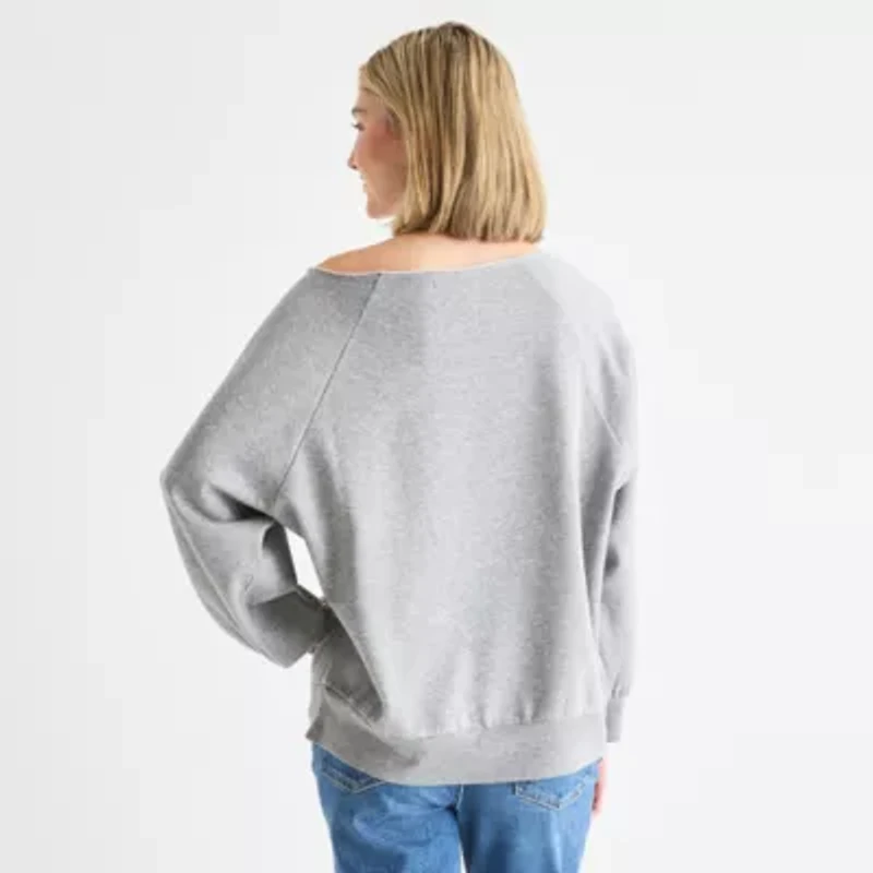 Arizona Off The Shoulder Womens Juniors Crew Neck Long Sleeve Sweatshirt