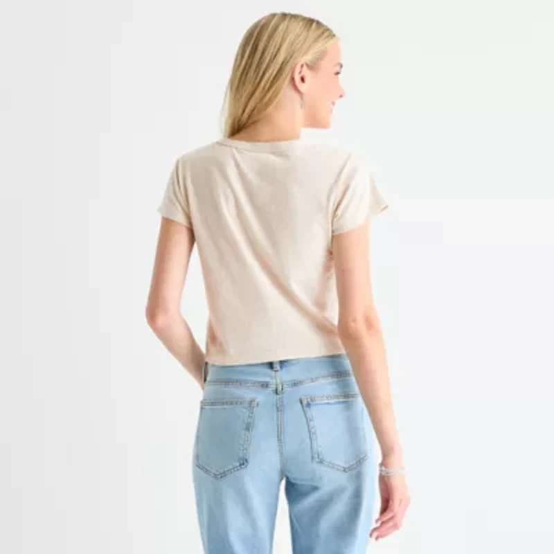 Arizona Womens Juniors Crew Neck Short Sleeve Graphic T-Shirt