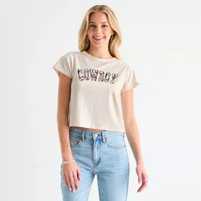Arizona Womens Juniors Crew Neck Short Sleeve Graphic T-Shirt
