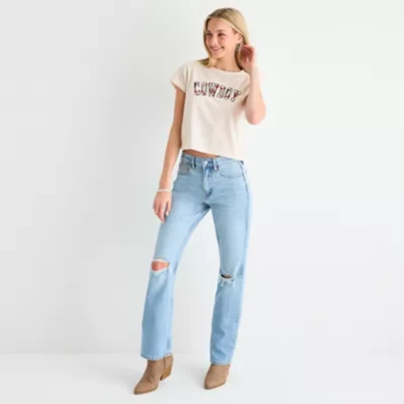 Arizona Womens Juniors Crew Neck Short Sleeve Graphic T-Shirt