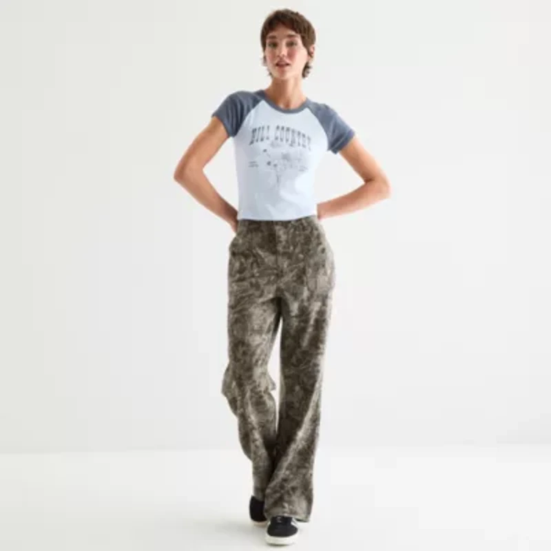 Arizona Womens Crew Neck Short Sleeve Juniors Graphic T-Shirt
