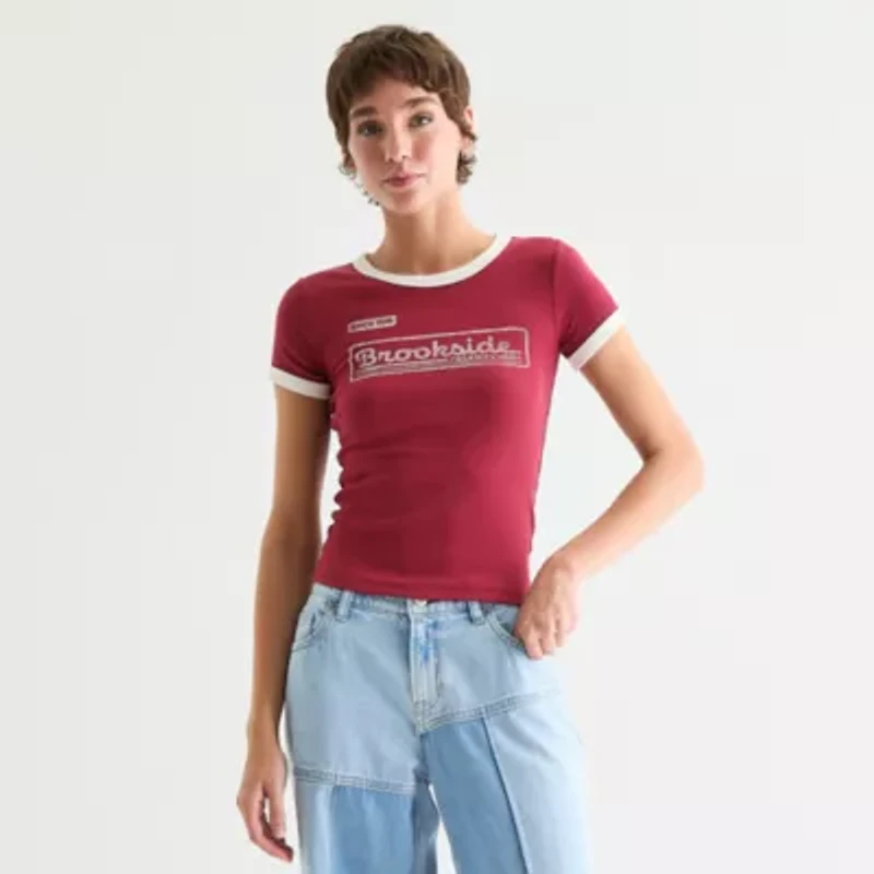 Arizona Womens Juniors Crew Neck Short Sleeve Graphic T-Shirt
