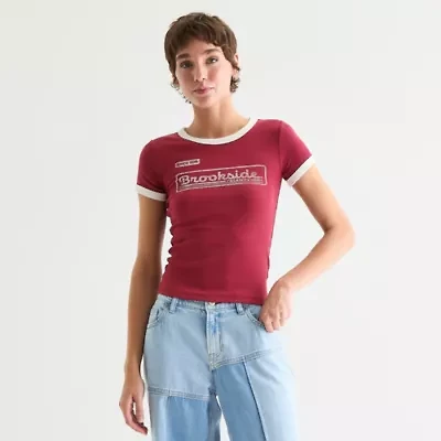 Arizona Womens Juniors Crew Neck Short Sleeve Graphic T-Shirt