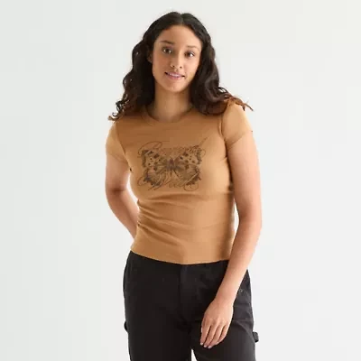 Arizona Womens Crew Neck Short Sleeve Juniors Graphic T-Shirt