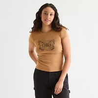 Arizona Womens Crew Neck Short Sleeve Juniors Graphic T-Shirt