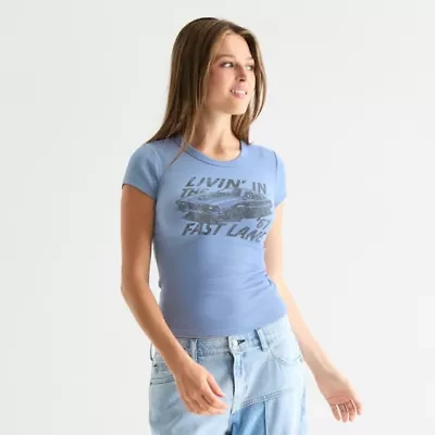 Arizona Womens Juniors Crew Neck Short Sleeve Graphic T-Shirt