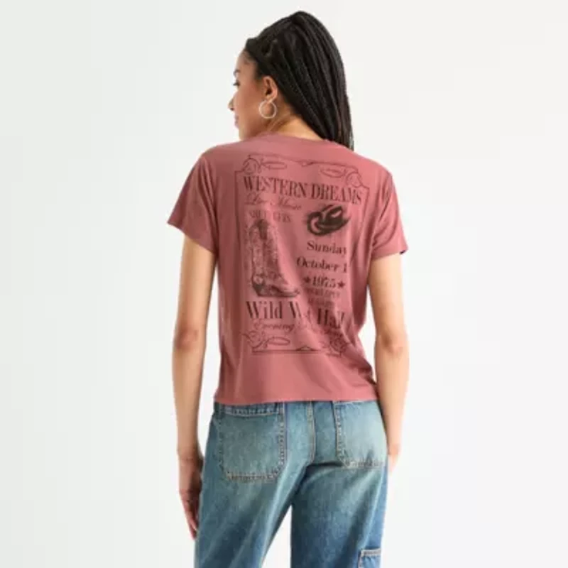 Arizona Womens Crew Neck Short Sleeve Juniors T-Shirt