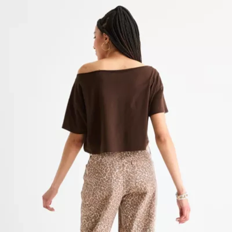 Arizona Off The Shoulder Womens Juniors Short Sleeve T-Shirt