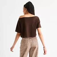 Arizona Off The Shoulder Womens Juniors Short Sleeve T-Shirt