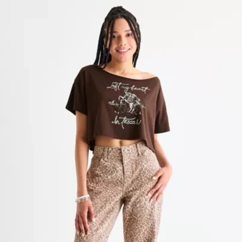 Arizona Off The Shoulder Womens Juniors Short Sleeve T-Shirt