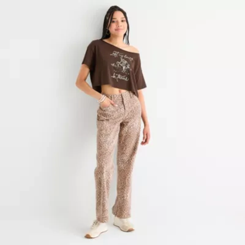 Arizona Off The Shoulder Womens Juniors Short Sleeve T-Shirt