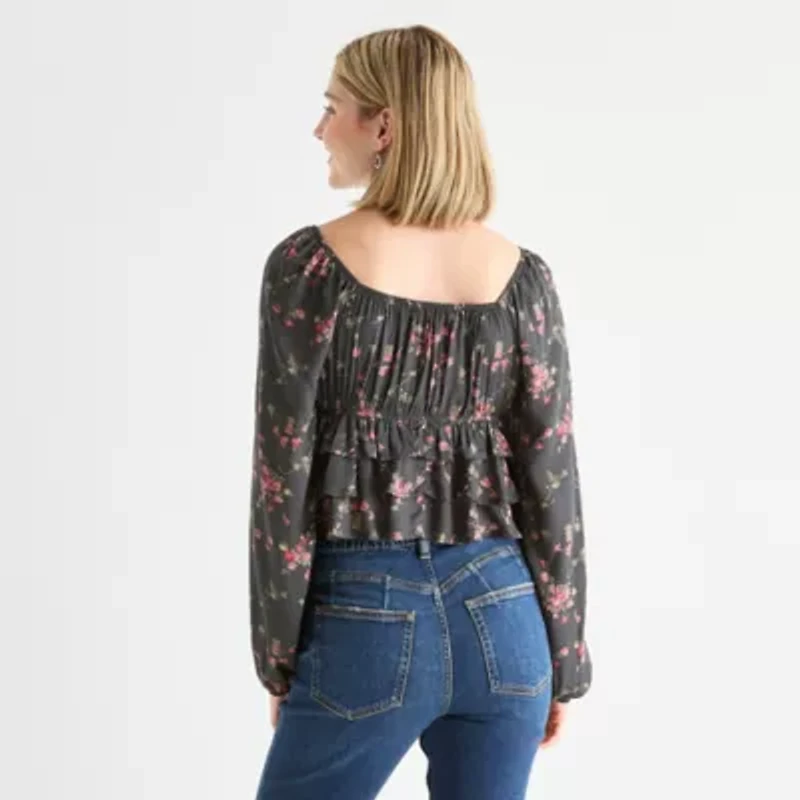 Arizona Womens U Neck Long Sleeve Juniors Blouse