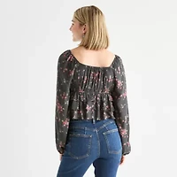 Arizona Juniors Womens U Neck Long Sleeve Blouse