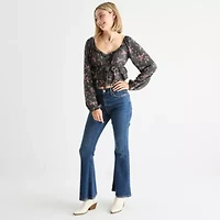 Arizona Juniors Womens U Neck Long Sleeve Blouse