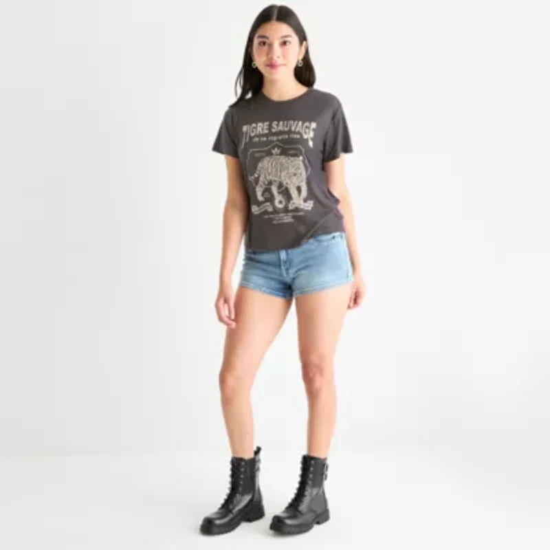 Arizona Womens Crew Neck Short Sleeve Juniors T-Shirt