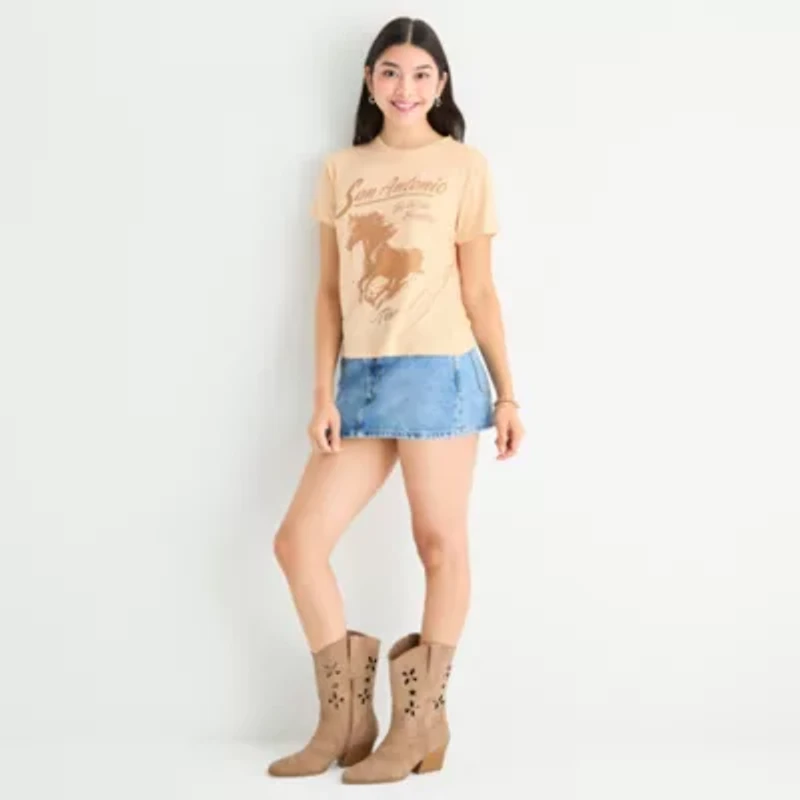 Arizona Womens Crew Neck Short Sleeve Juniors T-Shirt