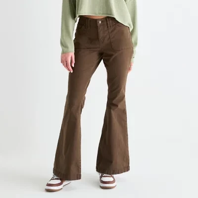 Arizona Womens Juniors Flare Low Rise Flat Front Pant