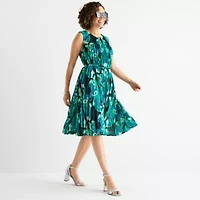 Liz Claiborne Womens Short Sleeve Midi Paisley A-Line Dress