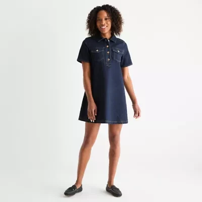 St. John's Bay Womens Short Sleeve A-Line Denim Dress