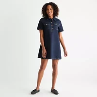 St. John's Bay Womens Short Sleeve A-Line Denim Dress