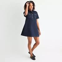 St. John's Bay Womens Short Sleeve A-Line Denim Dress