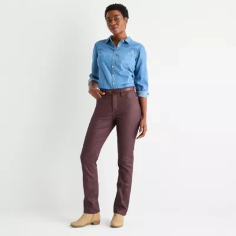 St. John's Bay Womens Mid Rise Coated Straight Leg Jean