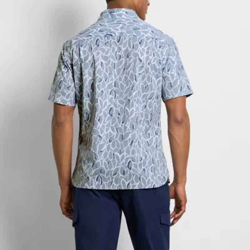 Van Heusen Everyday Defense Stain Shield Mens Short Sleeve Slim Fit Stretch Fabric Wrinkle Free Button-Down Shirt