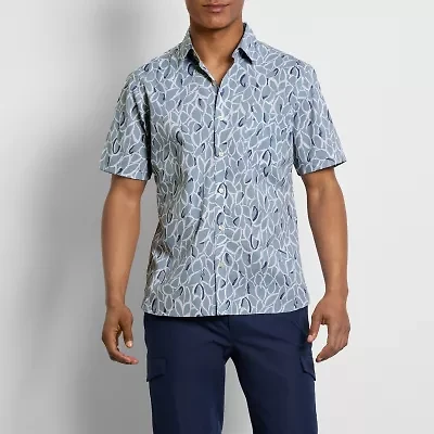 Van Heusen Everyday Defense Stain Shield Mens Short Sleeve Slim Fit Stretch Fabric Wrinkle Free Button-Down Shirt