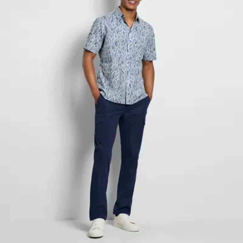 Van Heusen Everyday Defense Stain Shield Mens Short Sleeve Slim Fit Stretch Fabric Wrinkle Free Button-Down Shirt
