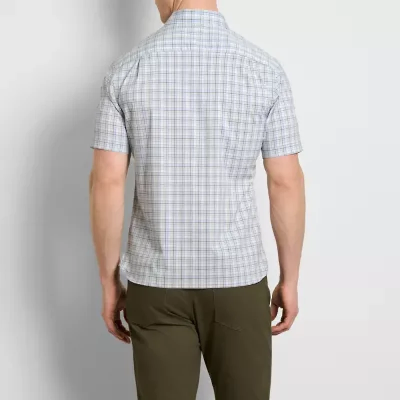 Van Heusen Everyday Defense Stain Shield Mens Short Sleeve Slim Fit Stretch Fabric Wrinkle Free Button-Down Shirt