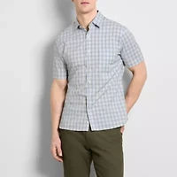 Van Heusen Everyday Defense Stain Shield Mens Short Sleeve Slim Fit Stretch Fabric Wrinkle Free Button-Down Shirt