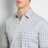 Van Heusen Everyday Defense Stain Shield Mens Short Sleeve Slim Fit Stretch Fabric Wrinkle Free Button-Down Shirt