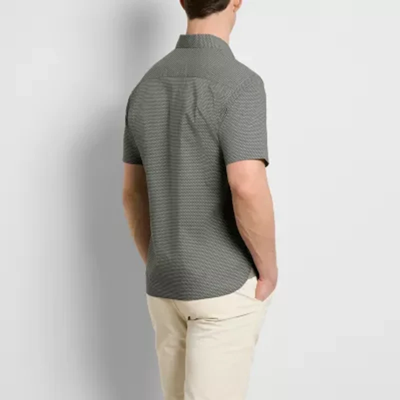 Van Heusen Everyday Defense Stain Shield Mens Short Sleeve Slim Fit Stretch Fabric Wrinkle Free Button-Down Shirt