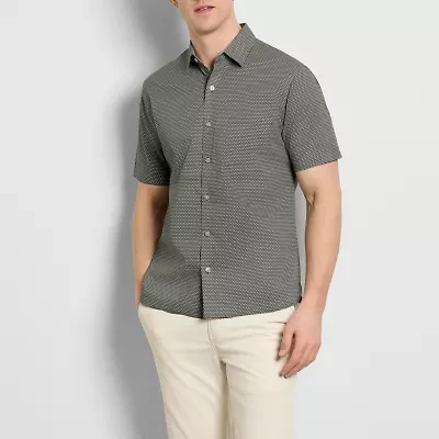 Van Heusen Everyday Defense Stain Shield Mens Short Sleeve Slim Fit Stretch Fabric Wrinkle Free Button-Down Shirt