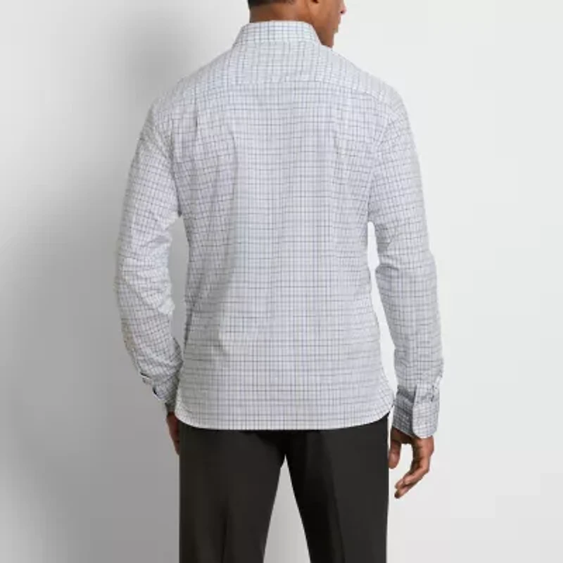 Van Heusen Everyday Defense Stain Shield Mens Long Sleeve Cuffed Slim Fit Stretch Fabric Wrinkle Free Button-Down Shirt