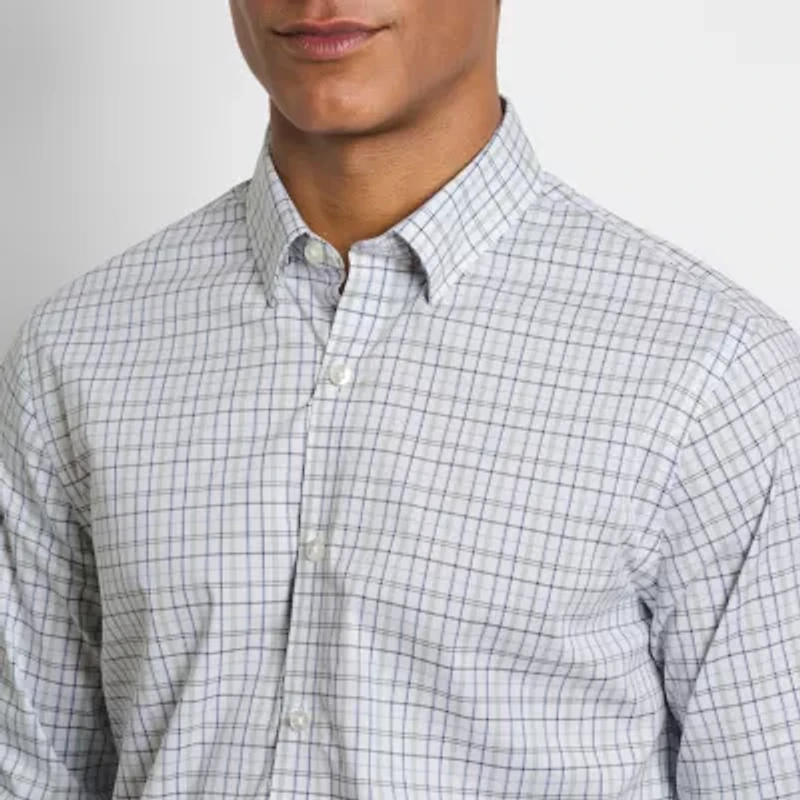 Van Heusen Everyday Defense Stain Shield Mens Long Sleeve Cuffed Slim Fit Stretch Fabric Wrinkle Free Button-Down Shirt