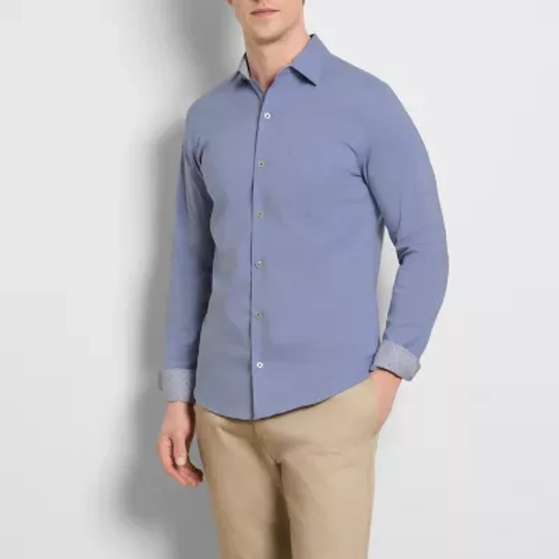 Van Heusen Originals Mens Long Sleeve Slim Fit Stretch Fabric Button-Down Shirt