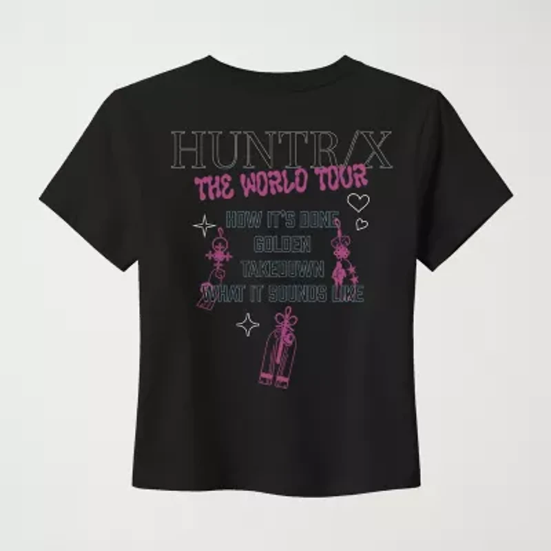 Womens Juniors Crew Neck Short Sleeve Fitted KPop Demon Hunters Graphic T-Shirt