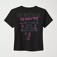 Womens Juniors Crew Neck Short Sleeve Fitted KPop Demon Hunters Graphic T-Shirt