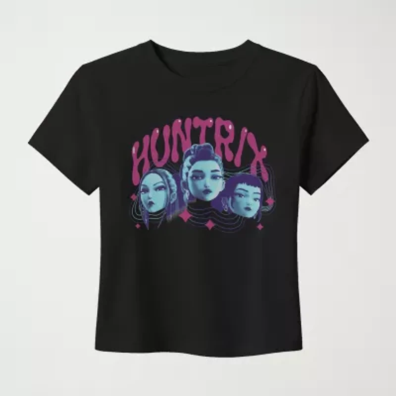 Womens Juniors Crew Neck Short Sleeve Fitted KPop Demon Hunters Graphic T-Shirt