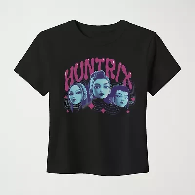Womens Juniors Crew Neck Short Sleeve Fitted KPop Demon Hunters Graphic T-Shirt