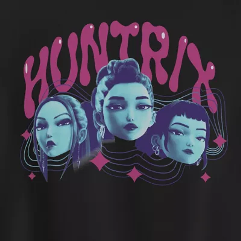 Womens Juniors Crew Neck Short Sleeve Fitted KPop Demon Hunters Graphic T-Shirt
