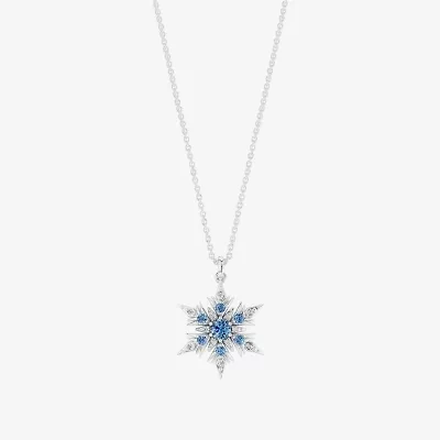Enchanted Disney Fine Jewelry Womens 1/10 CT. T.W. Genuine Blue Topaz Sterling Silver Snowflake 18 Inch Pendant Necklace